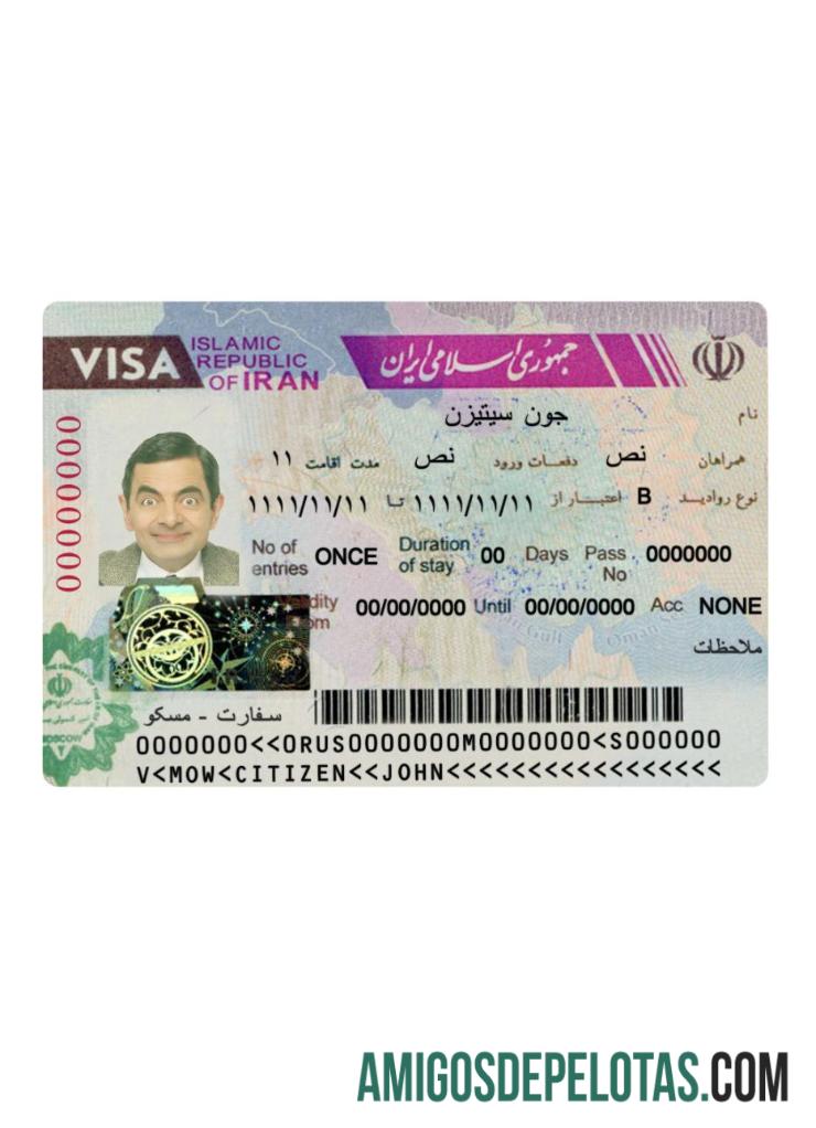 Visto de viagem para o Irã exemplo